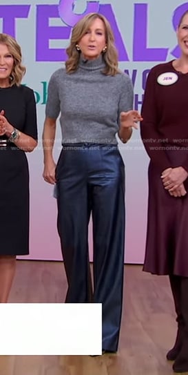 Lara’s grey turtleneck sweater and metallic pants on Good Morning America