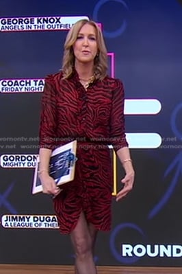 Lara’s red zebra print blouse and skirt on Good Morning America