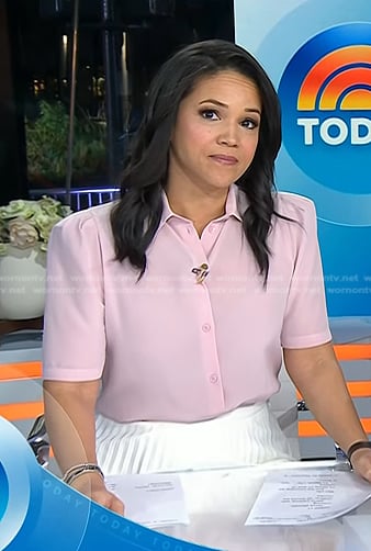 Laura’s pink blouse and white pleated skirt on Today