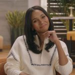 Layla’s white contrast stitch sweater on All American