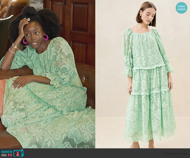 Loeffler Randall Antoinette Sage Tiered Lace Dress worn by Venita Aspen on Southern Charm