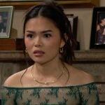 Luna’s green lace off-shoulder top on The Bold and the Beautiful