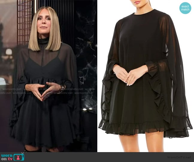 Mac Duggal Ruffle Long Sleeve Chiffon Trapeze Minidress worn by Keltie Knight on E! News