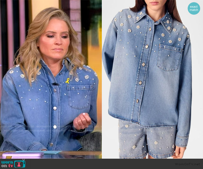 Maje Beaded Denim Shirt worn by Sara Haines on The View