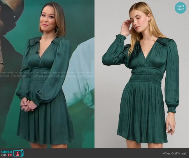 Maje Silk Mini Dress in Green worn by Eva Pilgrim on Good Morning America