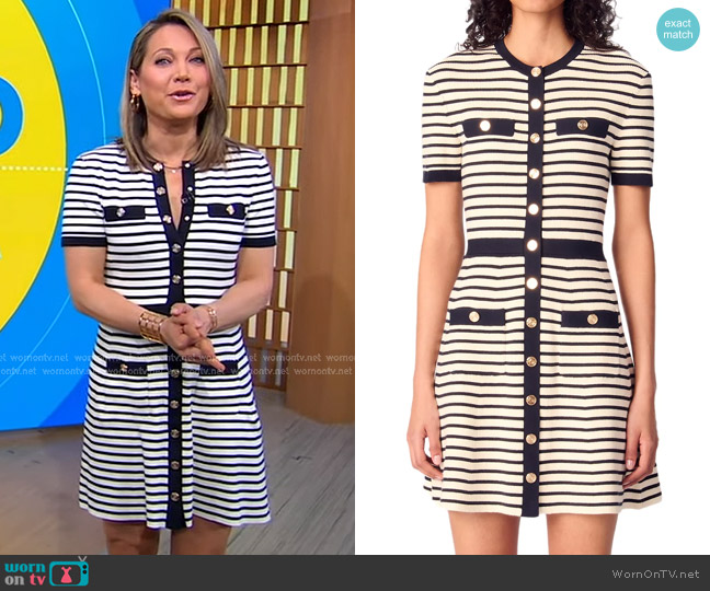 Maje Rib Knit Short Dress in Navy / Ecru worn by Ginger Zee on Good Morning America