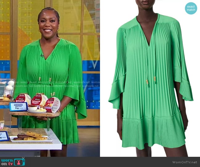 Maje Short Pleated Dress in Green worn by Maya Feller on Good Morning America