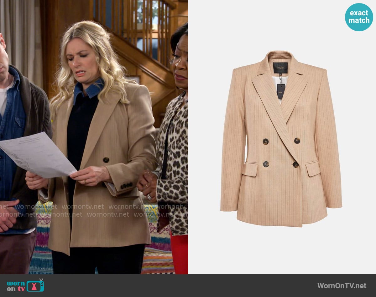 Maje Striped Double Breasted Blazer worn by Gemma (Beth Behrs) on The Neighborhood
