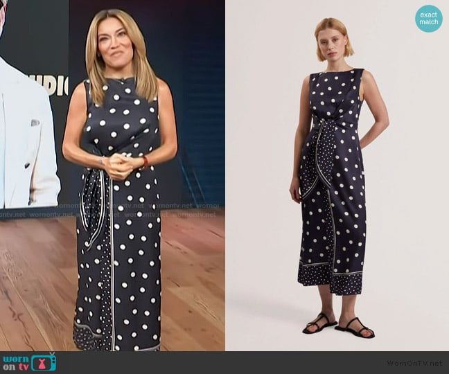Ted Baker Malmoa Polka Dot Tie Detail Column Midi Dress worn by Kit Hoover on Access Hollywood