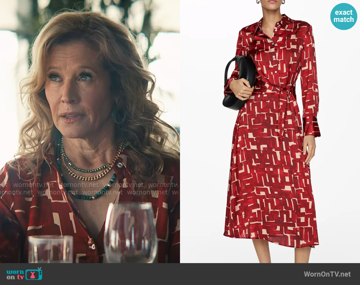 Mango Print Tie Waist Long Sleeve Maxi Shirtdress worn by Patty (Nancy Travis) on Grosse Pointe Garden Society