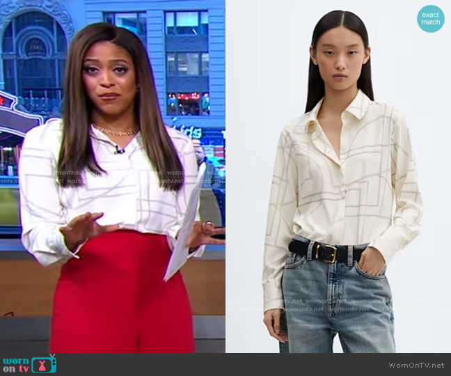 Mango Regular Flowy Shirt in ecru worn by Morgan Norwood on Good Morning America