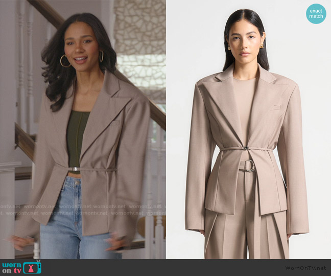Maniere De Voir Wide Shoulder Tailored Blazer with Twin Belt worn by Layla Keating (Greta Onieogou) on All American