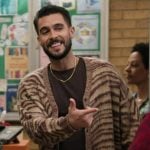 Manny’s zebra stripe cardigan on Abbott Elementary