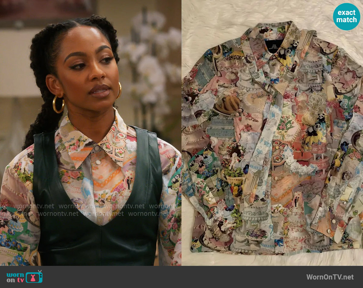 Marc Jacobs Cake Print Button Up Shirt worn by Nina (Tetona Jackson) on Poppas House