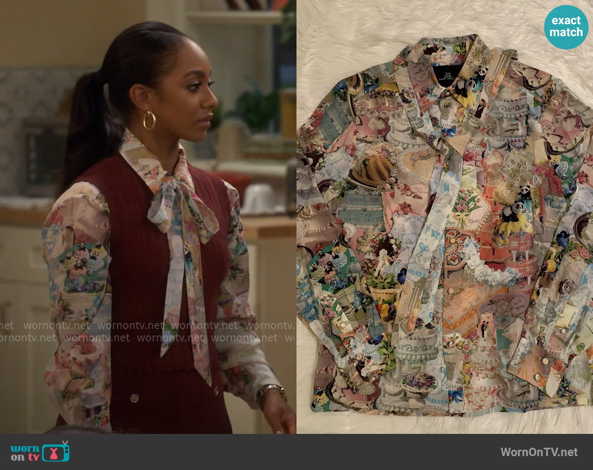 Marc Jacobs Cake Print Button Up Shirt worn by Nina (Tetona Jackson) on Poppas House