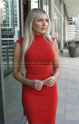 Maria Suska’s red mock neck bodycon dress on Good Morning America