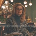 Marilyn’s navy print kaftan dress on Elsbeth