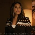 Marion’s black fair isle print sweater and pants set on Will Trent