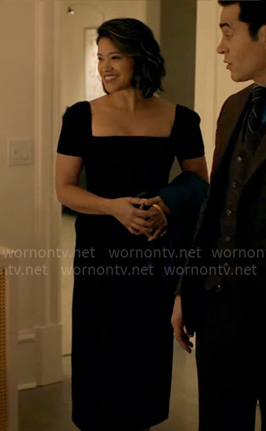Marion’s black square-neckline midi dress on Will Trent