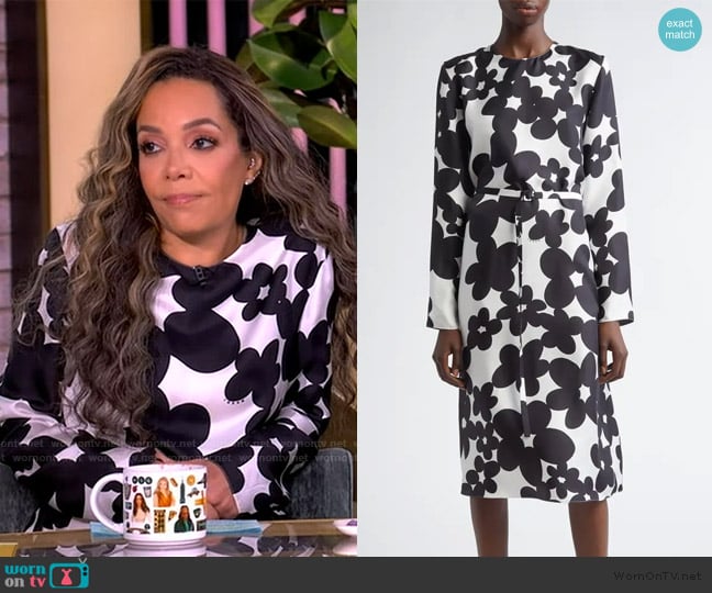 Marni Dililes Floral Long Sleeve Belted Silk Twill Midi Dress worn by Sunny Hostin on The View