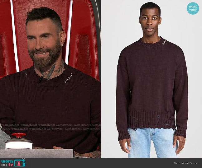 Marni Worn Crewneck Sweater in Dark Raisin worn by Adam Levine on The Voice
