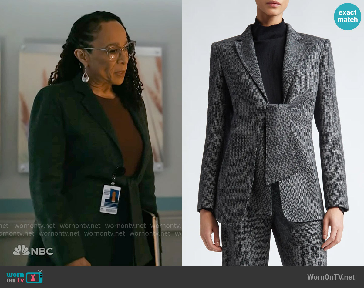 Max Mara Monia Tie Front Herringbone Jersey Blazer worn by Sharon Goodwin (S. Epatha Merkerson) on Chicago Med