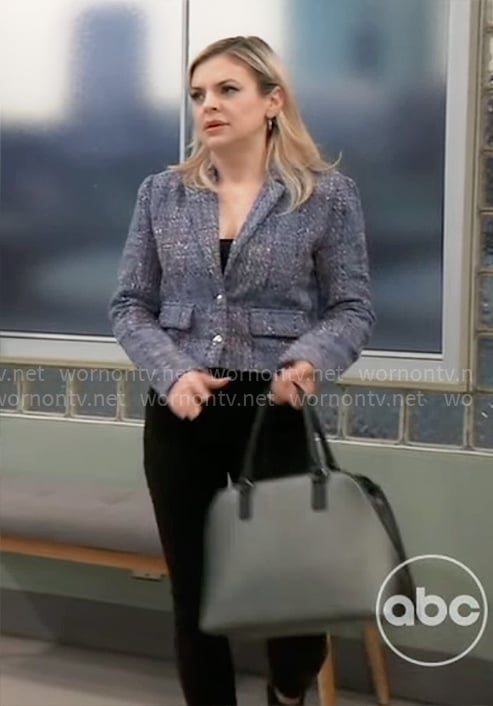 Maxie’s blue tweed cropped jacket on General Hospital