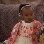 Maya’s Pick A Flower t-shirt and pink jacket on Poppas House