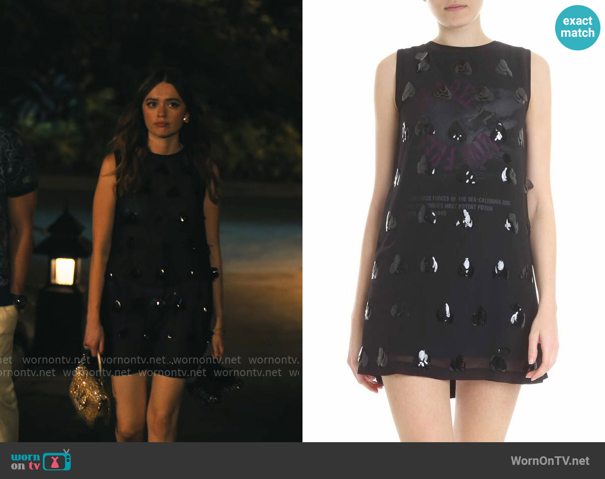 MCQ Alexander McQueen Decorated minidress in black worn by Chelsea (Aimee Lou Wood) on The White Lotus
