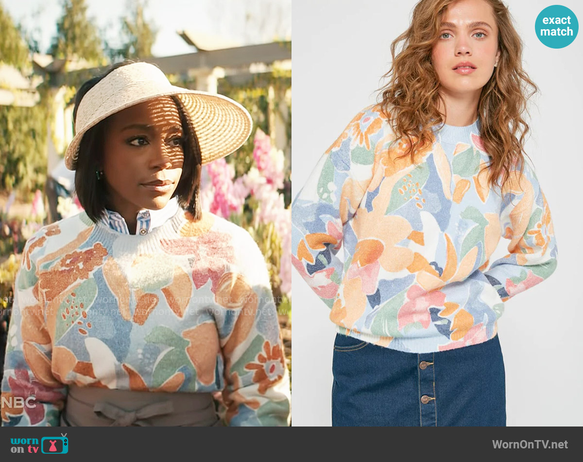 MD'M Print Sweater worn by Catherine (Aja Naomi King) on Grosse Pointe Garden Society