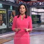 Meg Oliver’s pink split-neck dress on CBS Mornings