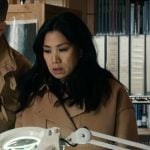 Mel’s camel belted jacket on The Equalizer