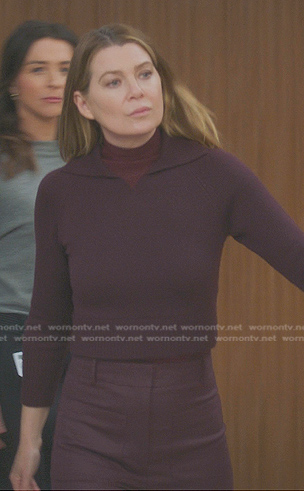 Meredith’s burgundy sweater and patch pocket pants on Greys Anatomy
