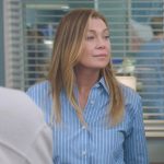 Meredith’s blue striped button down shirt on Greys Anatomy