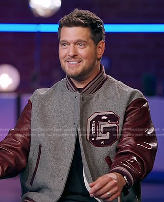 Michael Bublé’s grey and burgundy varsity jacket on The Voice