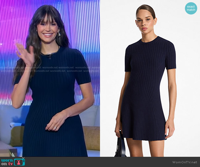 Michael Kors Collection Ribbed Cashmere Mini Dress in Maritime worn by Nina Dobrev on Good Morning America