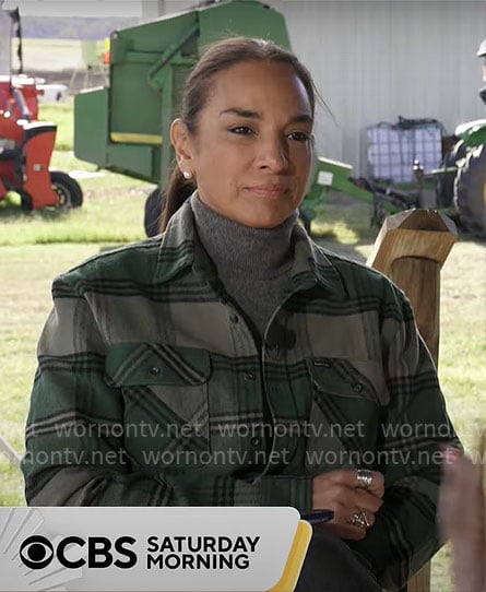 Michelle Miller’s green plaid flannel shirt on CBS Mornings