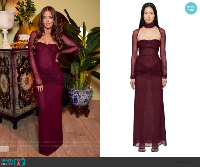 Mirror Palais Burgundy 'The Starlite' Maxi Dress worn by Salley Carson on Southern Charm