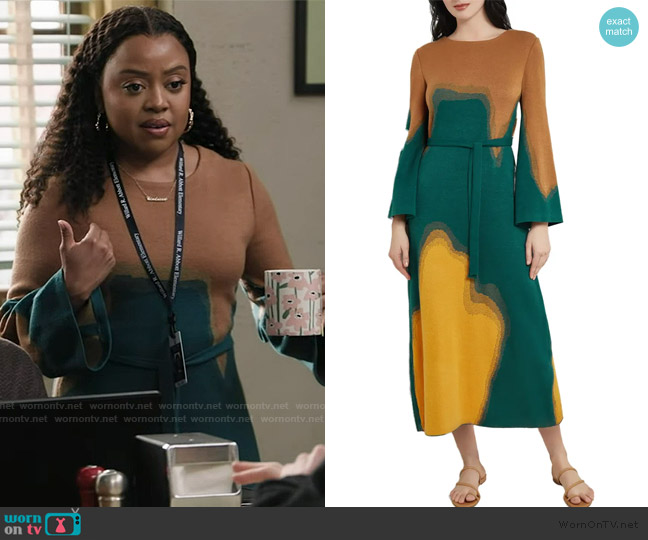 Misook Jacquard Belted Shift Dress worn by Janine Teagues (Quinta Brunson) on Abbott Elementary