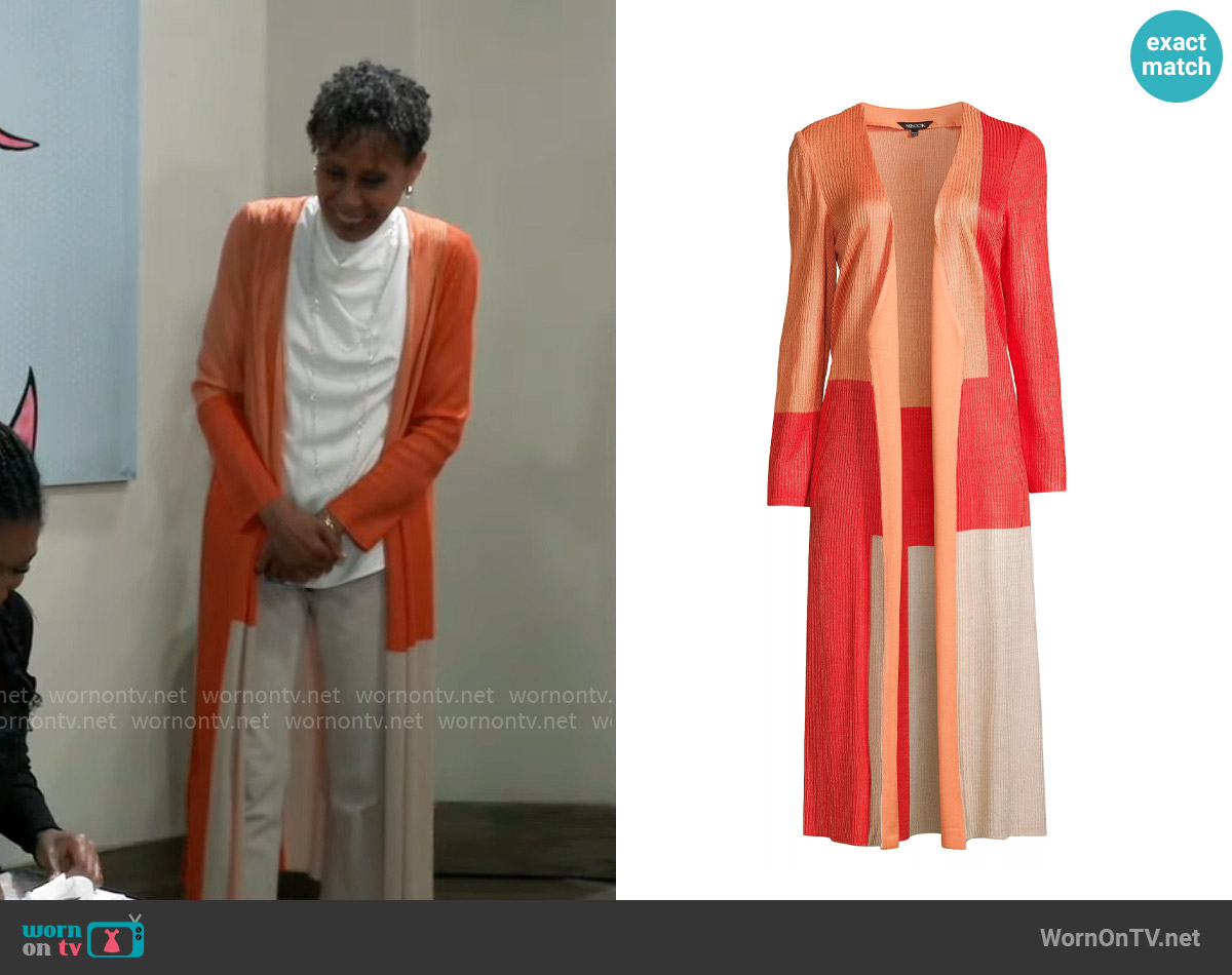 Misook Long Colorblocked Cardigan worn by Stella Henry (Vernee Watson) on General Hospital