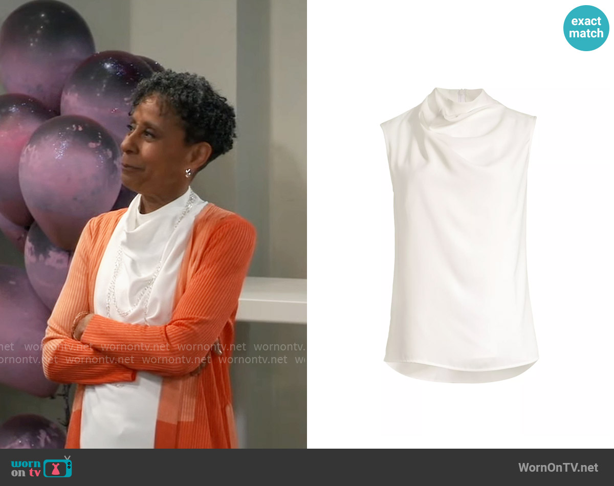 Misook Draped Crepe De Chine Sleeveless Blouse worn by Stella Henry (Vernee Watson) on General Hospital