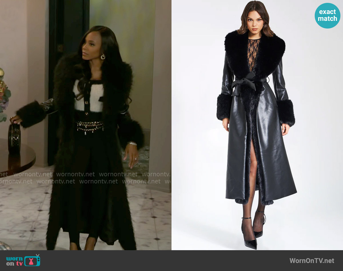 Miss Circle Zaida Black Vegan Fur Trim Black Vegan Leather Coat worn by Hayley Lawson (Marquita Goings) on Beyond the Gates