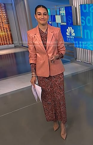 Morgan’s pink print top and leather blazer on NBC News Daily
