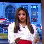 Morgan’s white abstract print shirt on Good Morning America