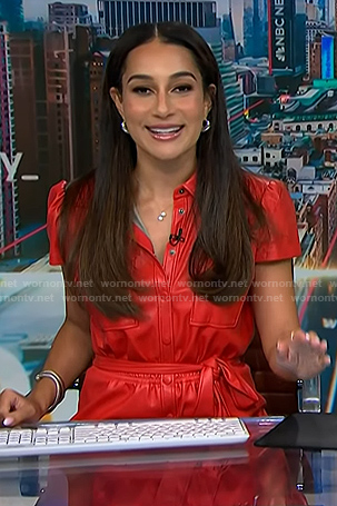 Morgan’s red leather short sleeve shirtdress on NBC News Daily