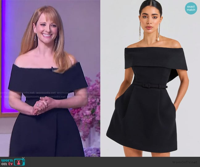 Nadine Merabi Harper Black Dress worn by Melissa Rauch on The Jennifer Hudson Show