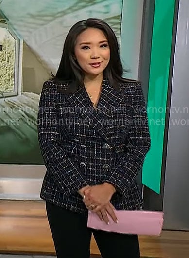 Nancy Chen’s black tweed blazer on CBS Mornings