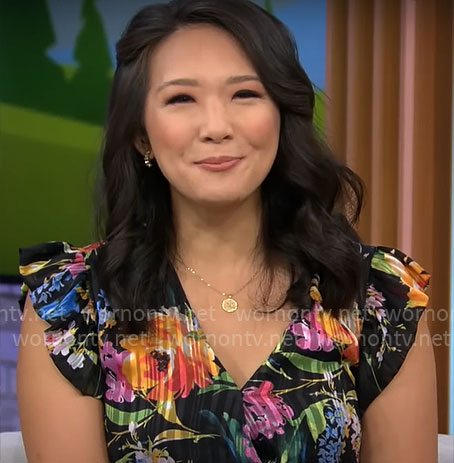 Nancy Chen’s black floral dress on CBS Mornings