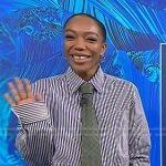 Naomi Ackie’s striped shirt and green leather tie on Today