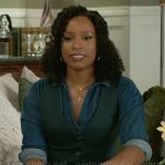 Naomi’s green houndstooth vest and pants set on Beyond the Gates